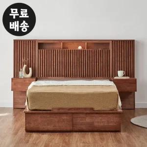 세브 고무나무 원목 침대프레임 서랍 퀸사이즈_협탁2