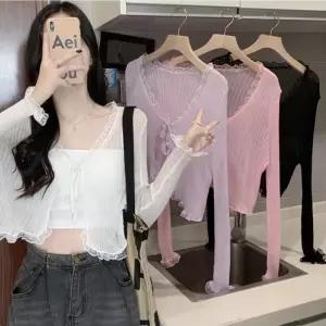 여자 포인트 슬림핏 환절기 레이스 가디건
