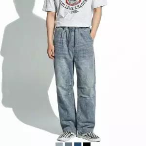 남자 빅사이즈 고무줄 진 넓은 FW 워싱 청바지