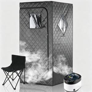 풀사이즈 신형 스팀 사우나 휴대용 박스형 홈 스파 1500W & 4L 스티머 발생기 리모컨 접이식 의자