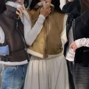 [아우트_66]조끼 보온 무스탕스타일 하이넥 빈티지 버클