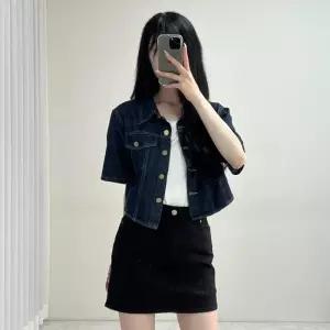 여자 자수 반소매 SS 카라넥 뉴트로 청자켓