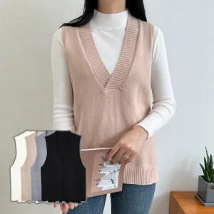 가을베스트 여성조끼 브이넥 베이직 옆트임 니트조끼