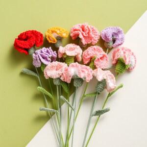 크로셰꽃다발 카네이션 코바늘 손뜨개 꽃다발 인공 뜨개질 장미 스승의 어머니의 생일 선물