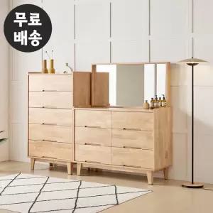 로덴 고무나무 원목 화장대 5단 서랍장 세트(내츄럴)