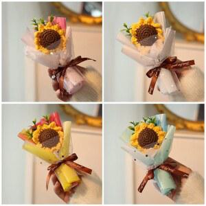 크로셰꽃다발 미니 크로셰 부케 졸업 선물 손뜨개 책상 장식 웨딩 생일 파티 기념품