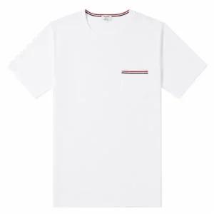 톰브라운 미디움 웨이트 저지 팁 포켓 크루넥 반팔 티셔츠 화이트 MJS010A 01454 100
