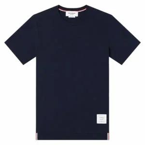 톰브라운 미디움 웨이트 저지 사이드 슬릿 릴렉스 핏 반팔 티셔츠 네이비 MJS067A 00042 415