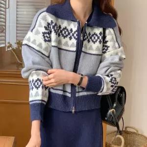[옷자락]여자 노르딕니트 FW 카라넥 콘트라스트 투웨이집업 가디건