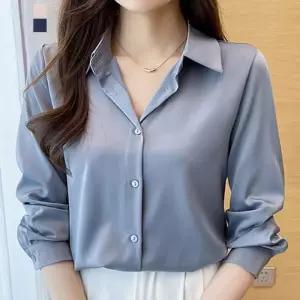 [페이릿][페이릿] [88까지]헤이젤 버튼 카라 실크 블라우스