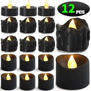 LED초 12PCS FLAMELESS 블랙 LED 전자 배터리 운영 할로윈 크리스마스 옐로우 양초 파티
