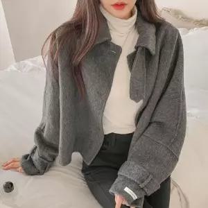 [옷자락]여자 겨울 핸드메이드 울코트 크롭 가오리 털 숏 코트