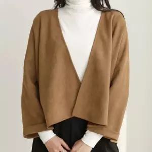 [옷자락]여자 모임룩 스웨이드 노버튼 숄 9부 케이프 가디건
