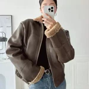 [옷자락]여자 페이크퍼 스모킹 무스탕 레더 FUR안감 점퍼