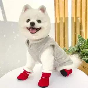 4개입 겨울 애완견 신발 미끄럼 방지 비/눈 부츠 두꺼운 따뜻한 소형 고양이 강아지 양말 부티 액세서리