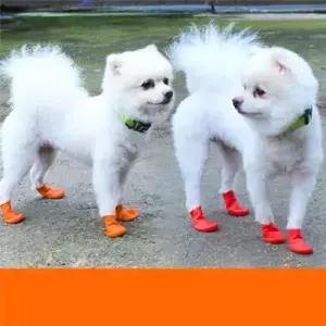 방수 발 보호대 고무 장화 고양이 양말 신발 미끄럼 방지 애완견 강아지 세트당 4 개