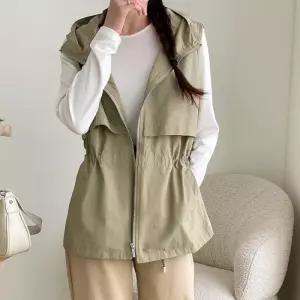 [옷자락]여성 봄베스트 하이넥 집업 허리 스트링 바스락 조끼