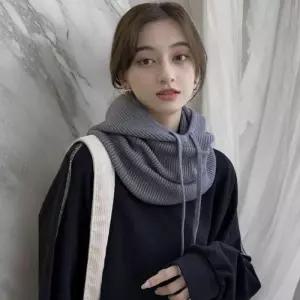 [옷자락]여자 페이크 방한 니트 후드 넥 바라클라바 워머