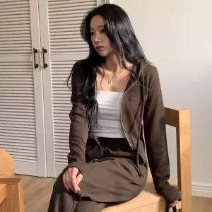 [옷자락]여자 겨울 캐주얼 사이드 트임 크롭 기모 후드 집업