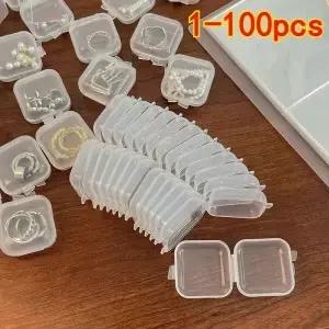 1-100pcs 미니 보석 보관 상자 알약 귀걸이 반지 용 플라스틱 투명 사각형 방진 보호 팩