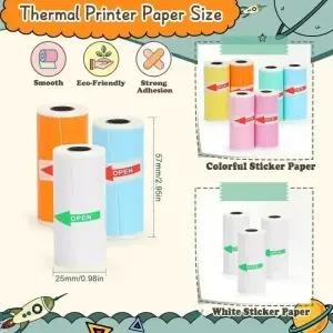 미니 프린터 스티커 용지 T02/M02 및 감열지 롤 부드러운 컬러 자체 접착 25X57mm Paperang