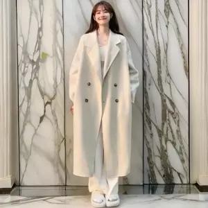 [옷자락]여자 카라 데일리 오버핏 버튼 모직 더블 롱코트