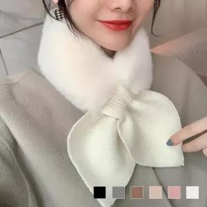 [옷자락]여자 리본 무지 넥워머 겨울 퍼 따스한 머플러