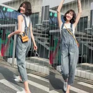 청바지 수트 데일리 패션 연청 코디 여성 멜빵 점프