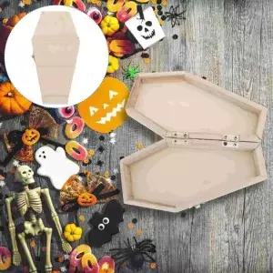 할로윈 관 상자 힌지 뚜껑이 달린 작은 미완성 목재 장례 DIY 사케 보관 매장 및 1PC
