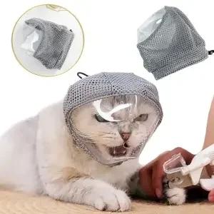 고양이 후드 물림 방지 통기성 새끼 얼굴 보호 조절 가능한 애완동물 미용 입마개 긁힘 구속 가방