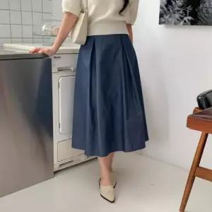 [옷자락]여자 캐주얼 뒷밴딩 맞주름 데님 코튼 롱 스커트