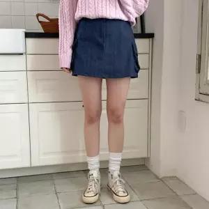 [옷자락]여자 20대 카고포켓 뒷밴딩 데님 미니 스커트