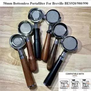 Breville BES900/920/980 용 바텀리스 포타필터 단단한 나무 손잡이 8g 18g 22g 컵 바구니 네이키드 커피