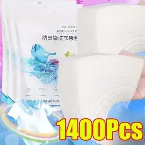50-1400Pcs 세탁제 세탁기 의류 강력한 청소 얼룩 제거제 세탁 종이 방지 혼합 색상