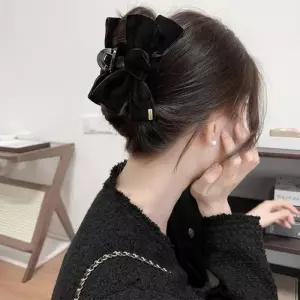 [옷자락]여성 골드 라벨 벨벳 빅사이즈 리본 헤어 집게핀