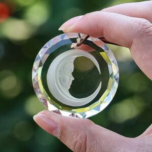45mm 크리스탈 Suncatcher 유리 프리즘 미스터리 요술 걸이레인보우 메이커 태양 달 얼굴 자동차 펜던트 홈