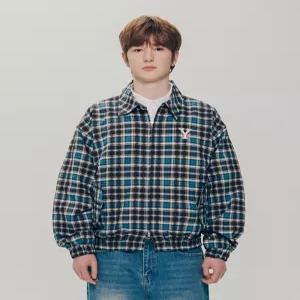 예일 2-WAY Y로고 체크 블루종_브라운 4737556