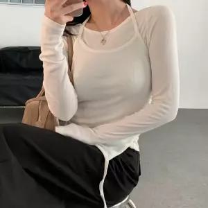 [옷자락]여자 레이어드 홀터넥 골지나시 슬림 롱슬리브티 세트
