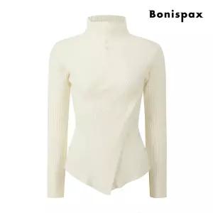 [롯데백화점]보니스팍스 언밸런스 랩 버튼 하프넥 니트 XQ1KP011M0