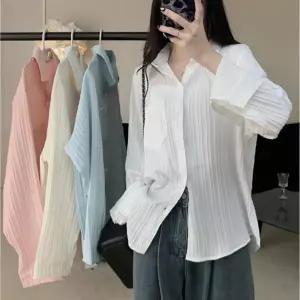 살안타템 여름셔츠 시스루 루즈핏블라우스 아사면셔츠 거즈면 썸머남방 데일리룩