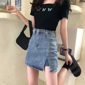 [VC6105Q9]스판 옆트임 속바지내장 니트스커트 데님스커트
