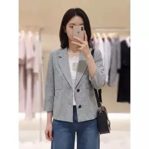[롯데백화점]SOUP 잔체크 투버튼 7부 여성크롭자켓  SC4JK301