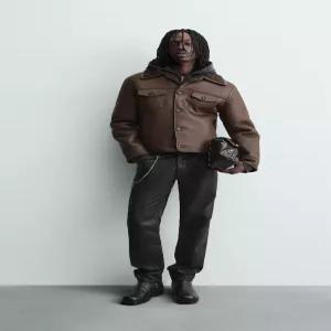 ZARA 페이크 레더 더블 페이스드 재킷 - 브라운 8281/200/700