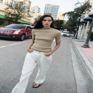 ZARA 콘트라스트 RIB 니트 탑 - 스톤 2893/021/806