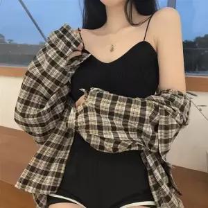 오너클랜 여성 이너 티셔츠 끈나시 브라탑 여성상의 검정끈나시 민소매 탑 여름나시 가을나시