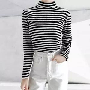 여성 목티 터틀넥 반폴라티 긴팔 상의