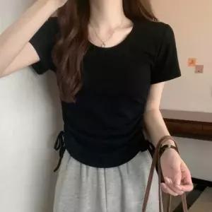 반팔 티셔츠 여자 라운드넥 무지 셔링 홈웨어 데일리룩