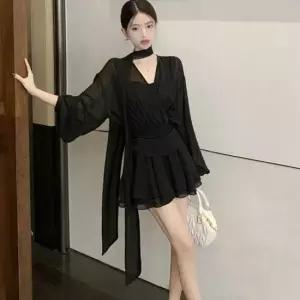 캉캉 플레어 스커트 쉬폰 미니 랩스타일 원피스 원피스 미니원피스 쉬폰원피스