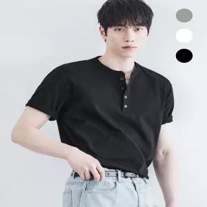 드로우핏 코튼 헨리넥 하프 티셔츠 3color