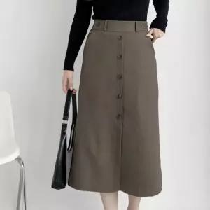 여성 버튼 A라인 비죠 앞트임 밴딩 롱스커트